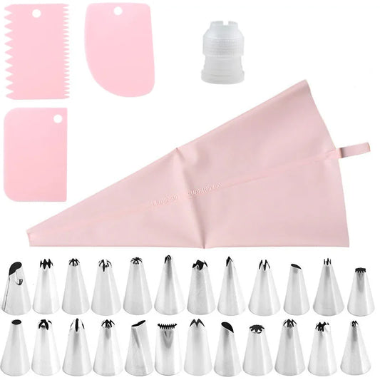 Ensemble 29 pièces Poche à Douille Professionnelle avec Douilles de Formes Variées et Corne Pâtisserie 3 Couleurs