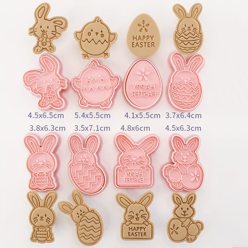 Lot de 8 emporte-pièces relief Lapins et Œufs de Pâques - Emporte Piece