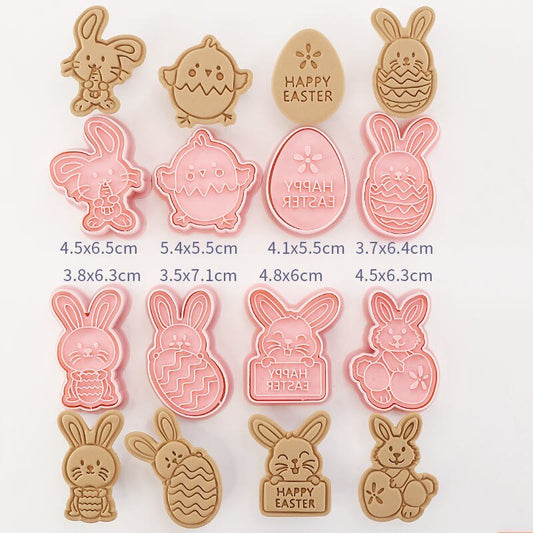Lot de 8 emporte-pièces relief Lapins et Œufs de Pâques - Emporte Piece