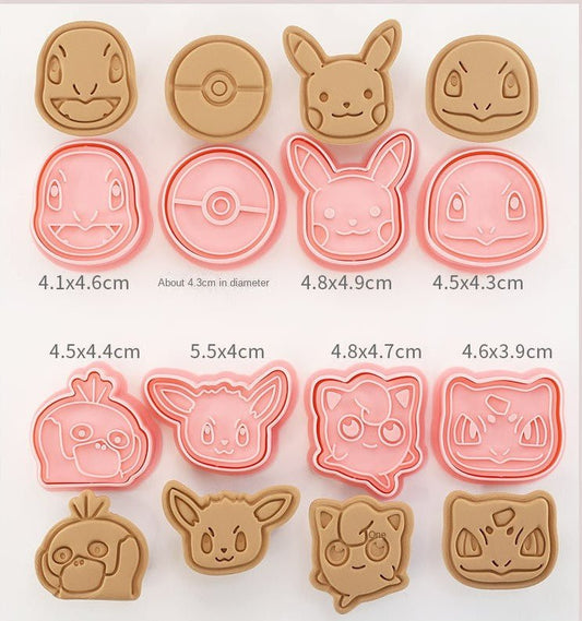 Lot de 8 emporte-pièces relief Têtes Pokemon - Emporte Piece